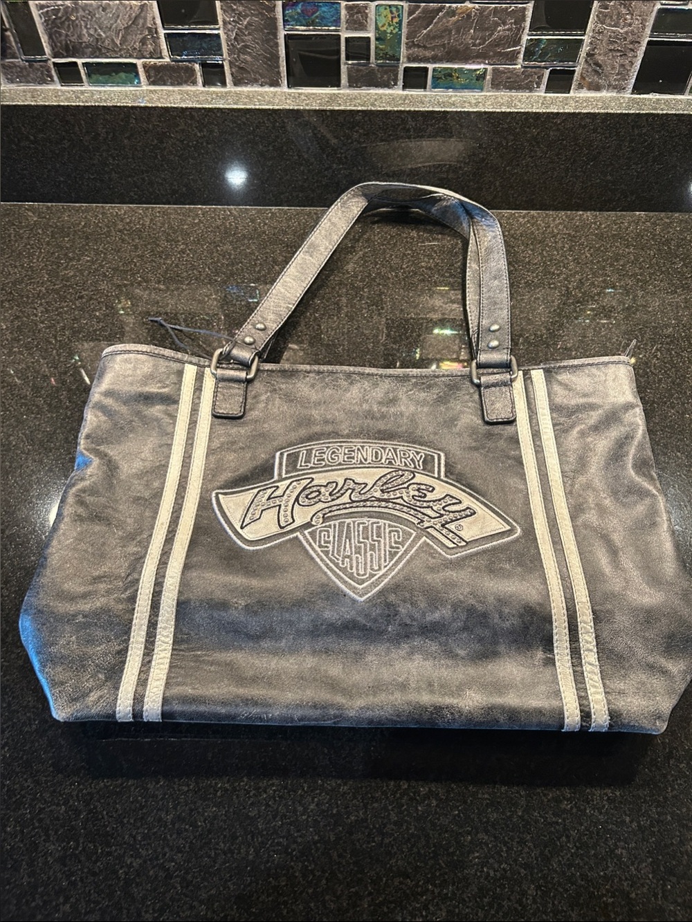 Harley-Davidson Black Shoulder Tote with Contrast Stripes